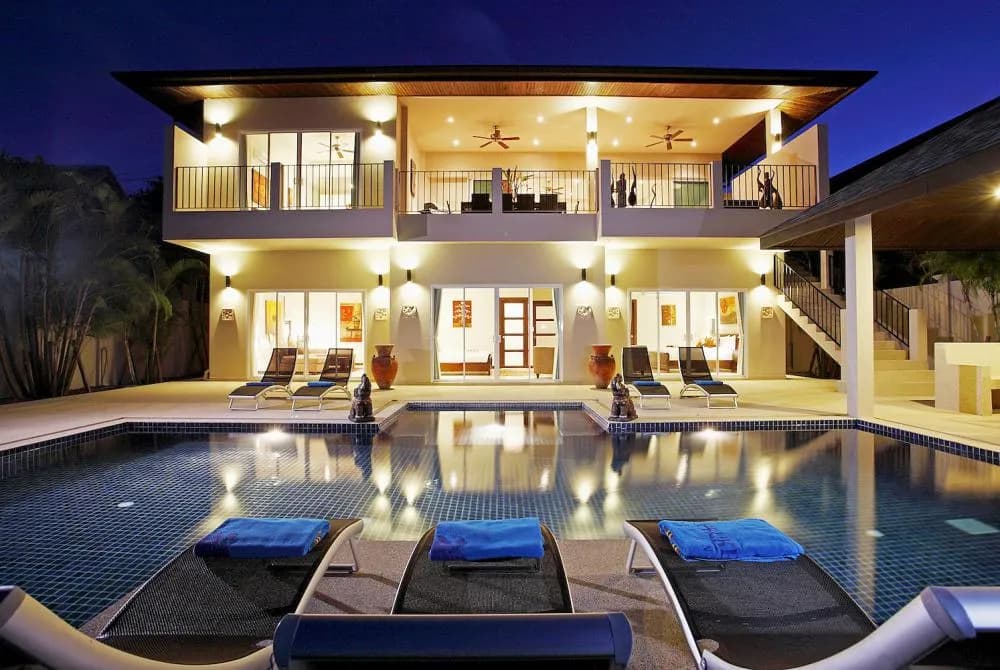 The villa comprises two floors, with large swimming pool and sundeck