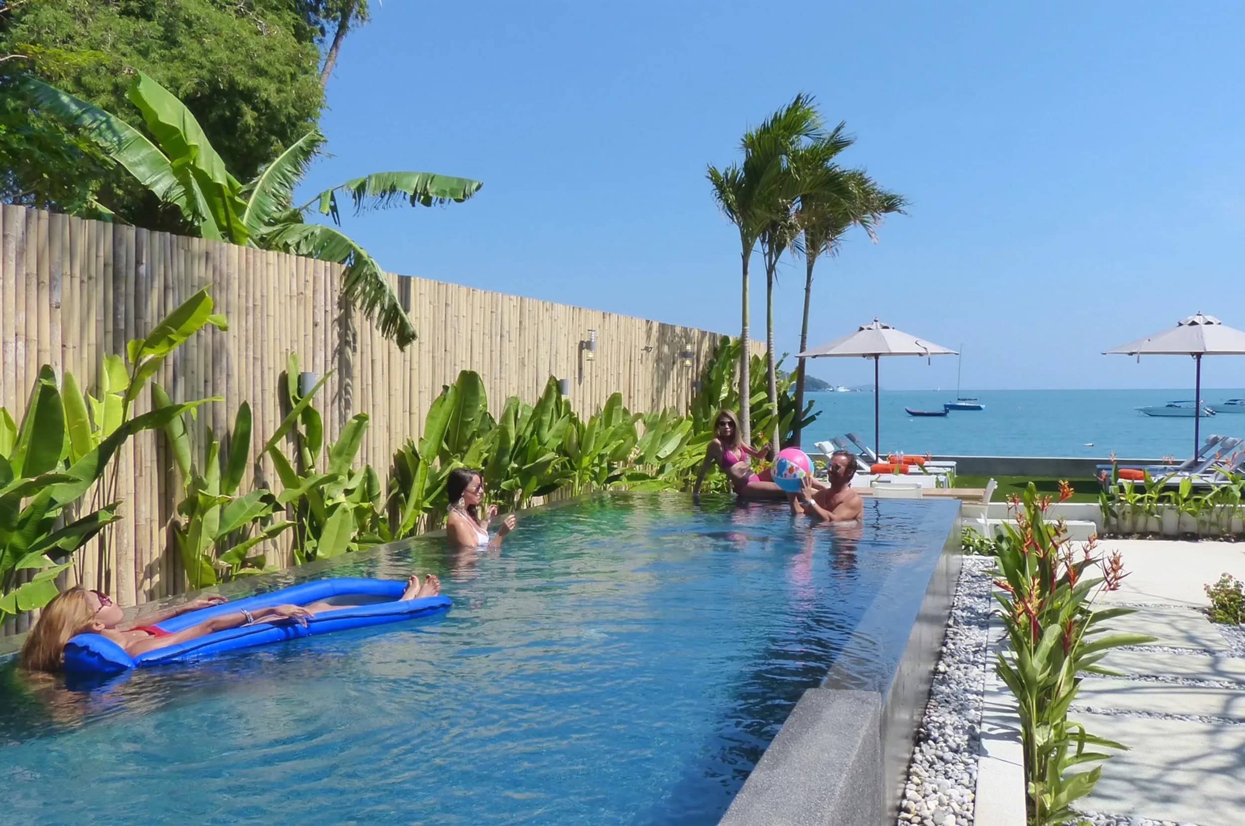 The stunning infinity pool, has multi-colour lights and is chemical-free.